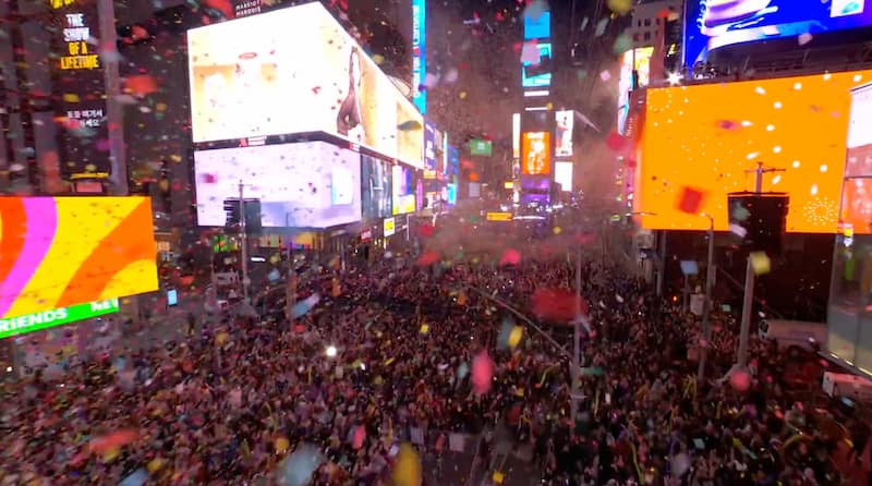 Confetti flying above Times Square